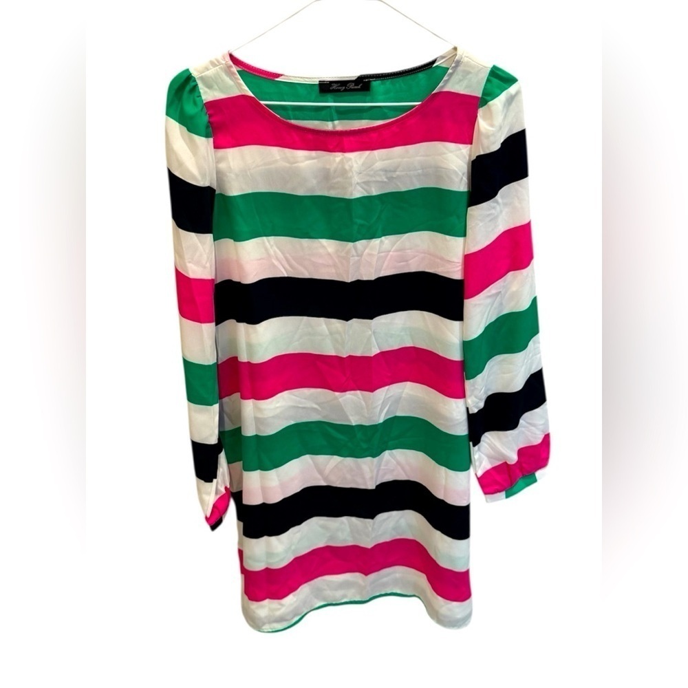 Honey Punch Dress Lightweight Pink Green White Striped Women’s Size Medium